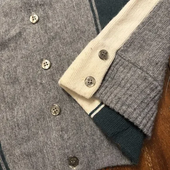 Vtg D'Italia Campus Sweater Mens XL Gray Green Stripe Knit Cardigan 90s